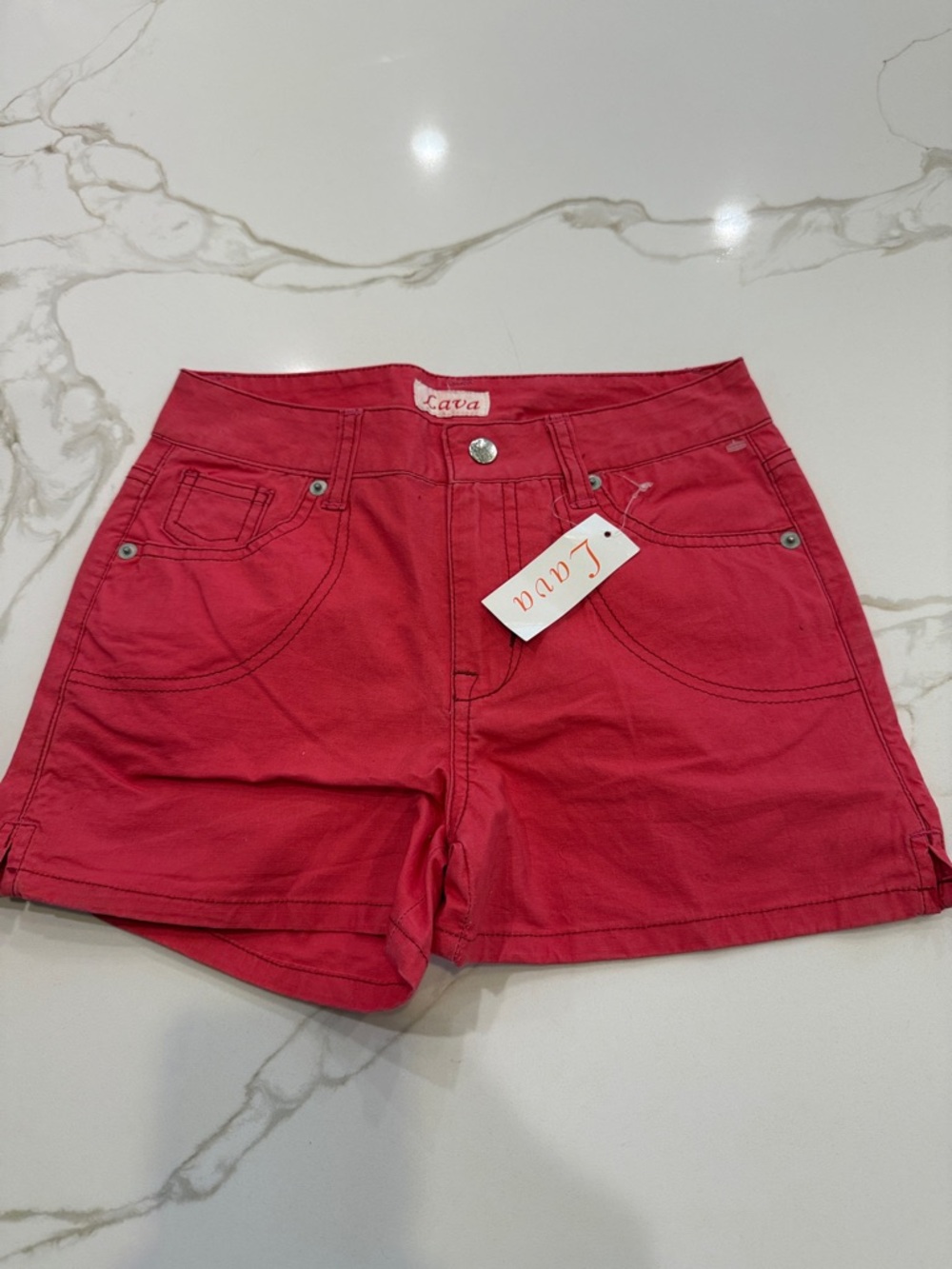 Girls Red Cotton Blend Shorts